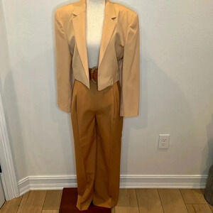 VINTAGE GENNY 3 PIECE WOOL SET HIGH WAISTED WIDE LEG TROUSER WITH CROPPED BLAZER